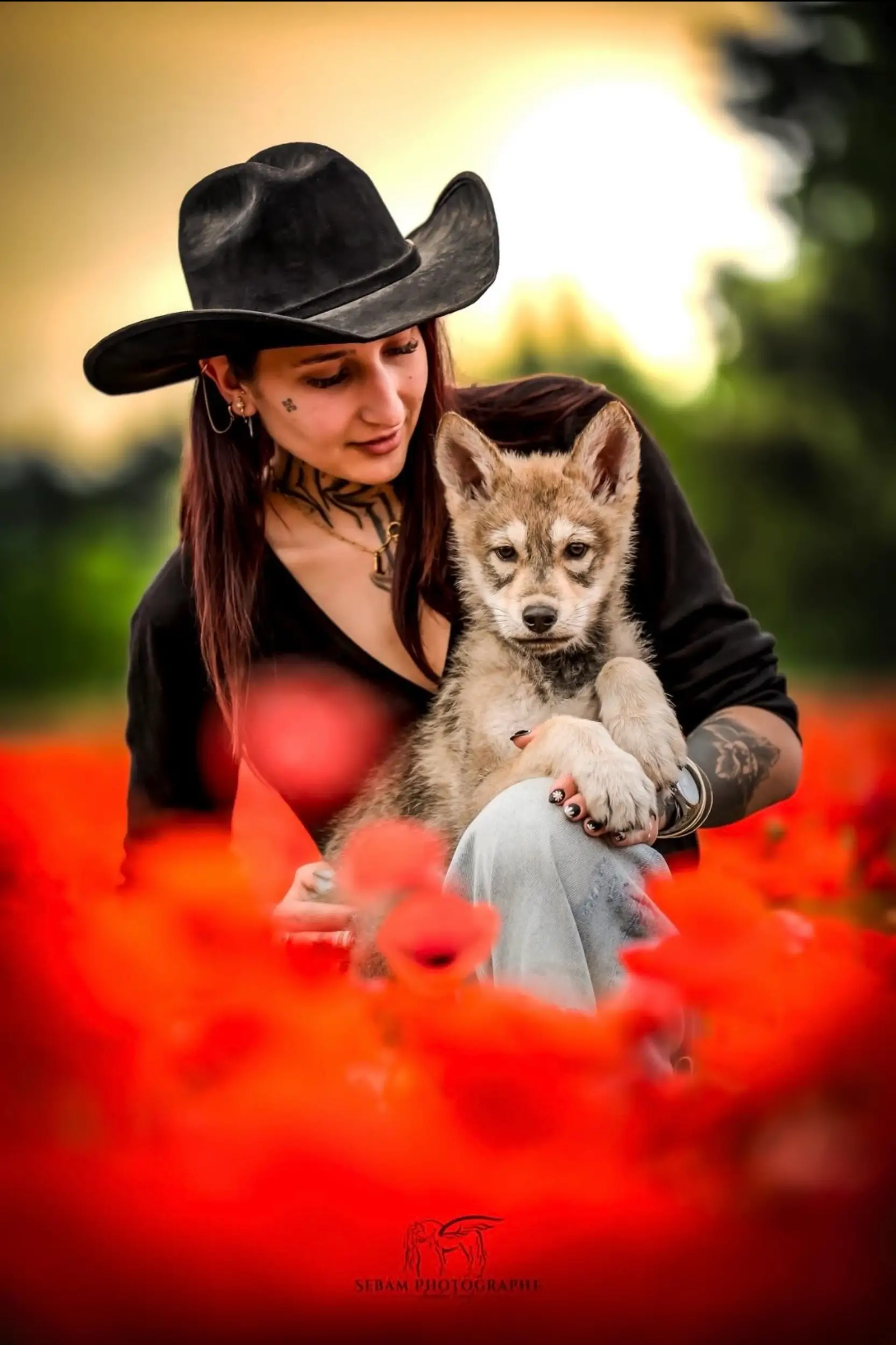 petit chiot et son éleveuse